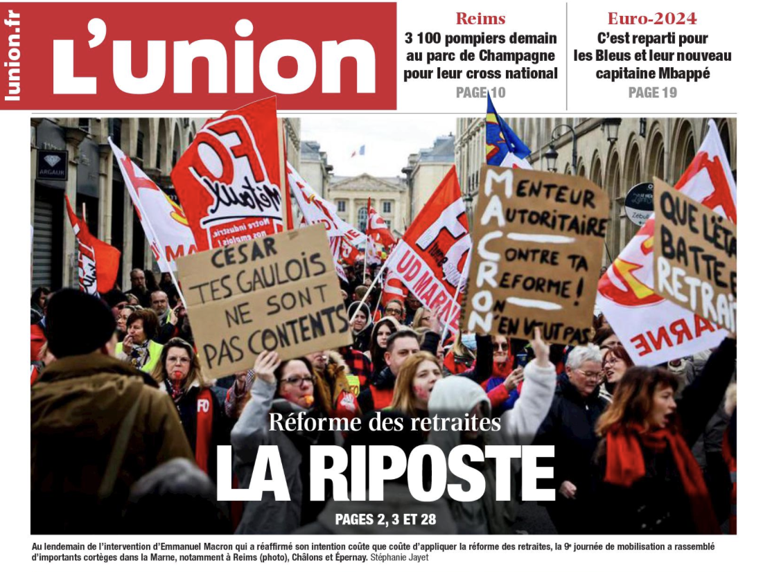 2023 03 24 l union re duit la une