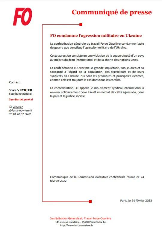 FO condamne l’agression militaire en Ukraine