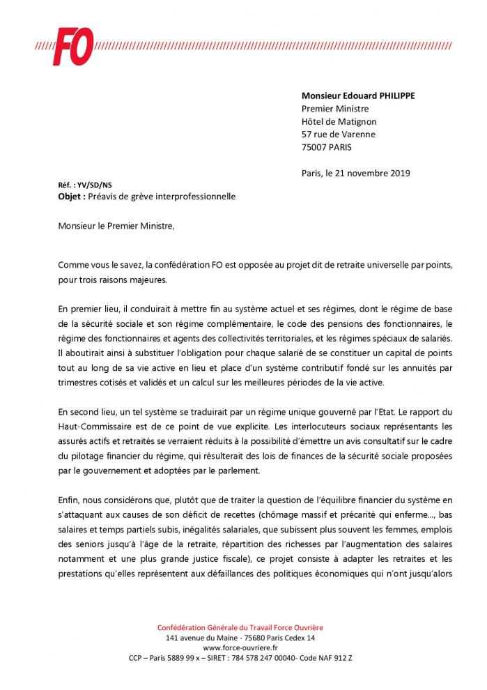 Annexe circ n 211 2019 monsieur edouard philippe preavis de greve interprofessionnelle du 5 decembre page 001