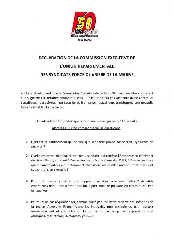Declaration de la commission executive 30 03 20 page 001