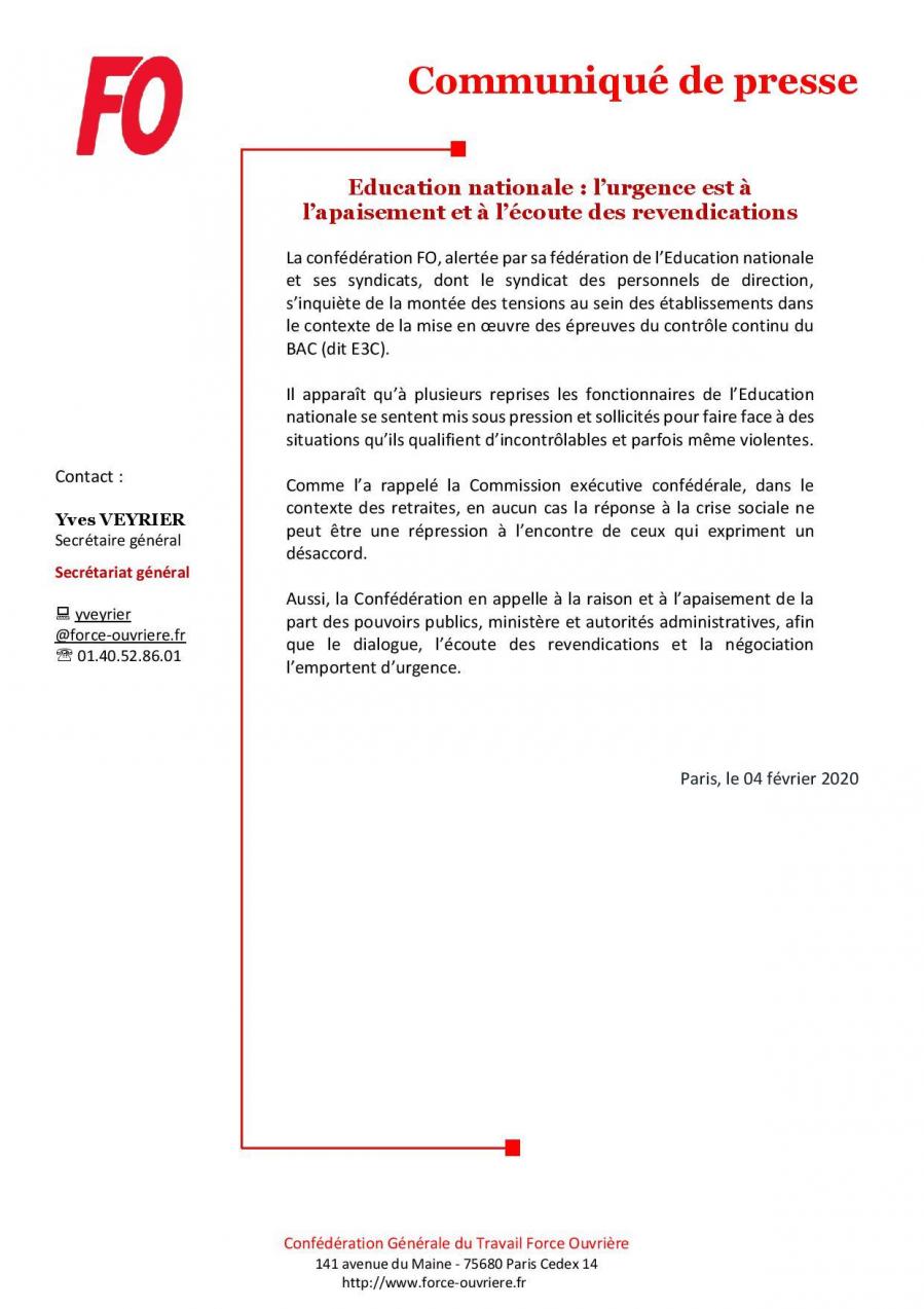 Fo l urgence est a l apaisement