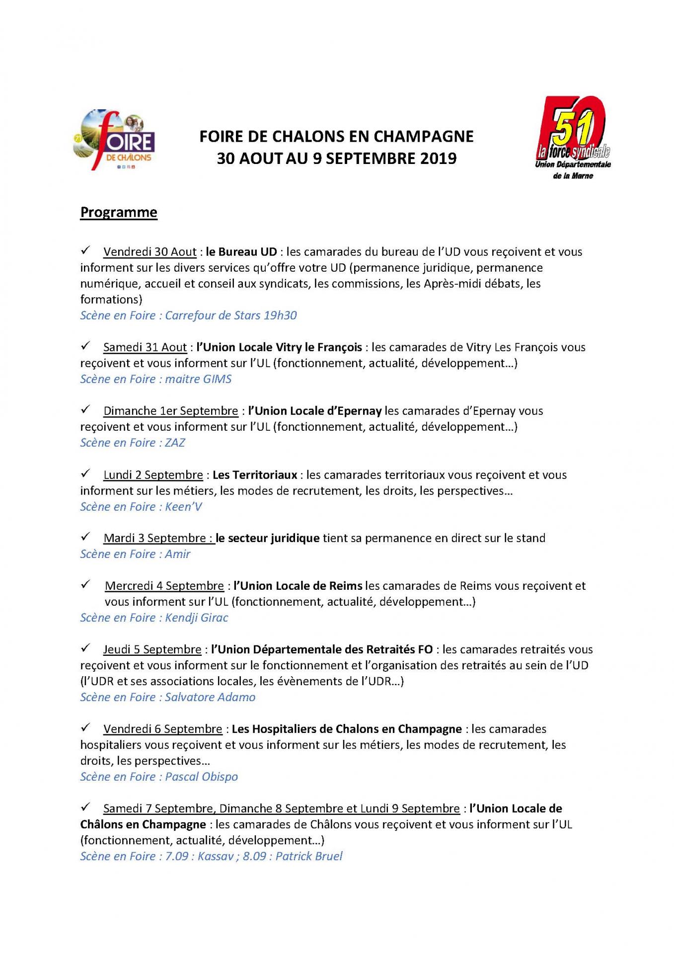Foire de chalons en champagne programme 2019 udfo51