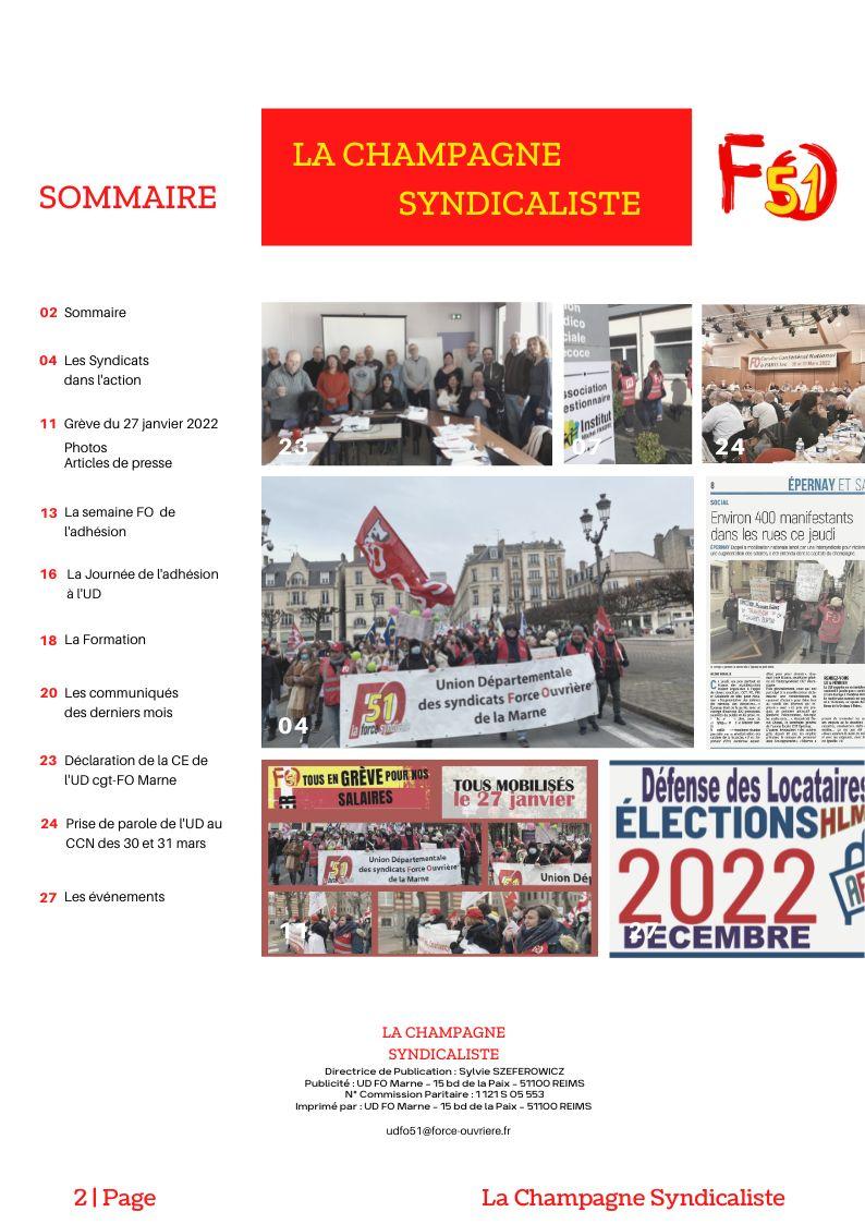 N 189 la champagne syndicaliste sommaire janvier fevrier mars 2022