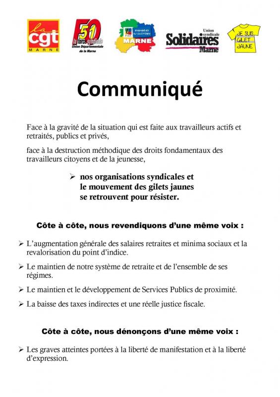 Tous unis pour le meme combat communique pour le 19 mars