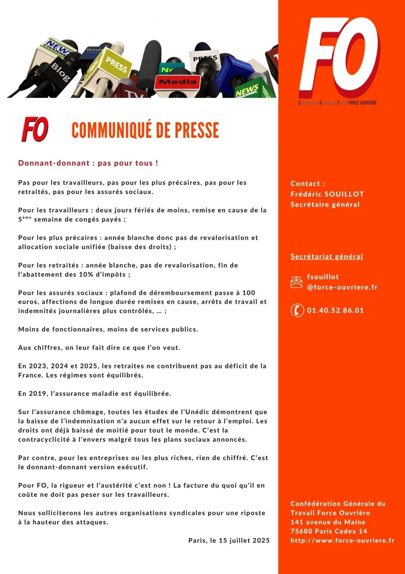 Communiqué de Presse du 15 juillet 2025