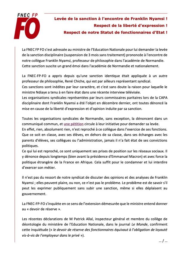 23 05 12 leve e de la sanction a l encontre de franklin nyamsi respect de notre statut