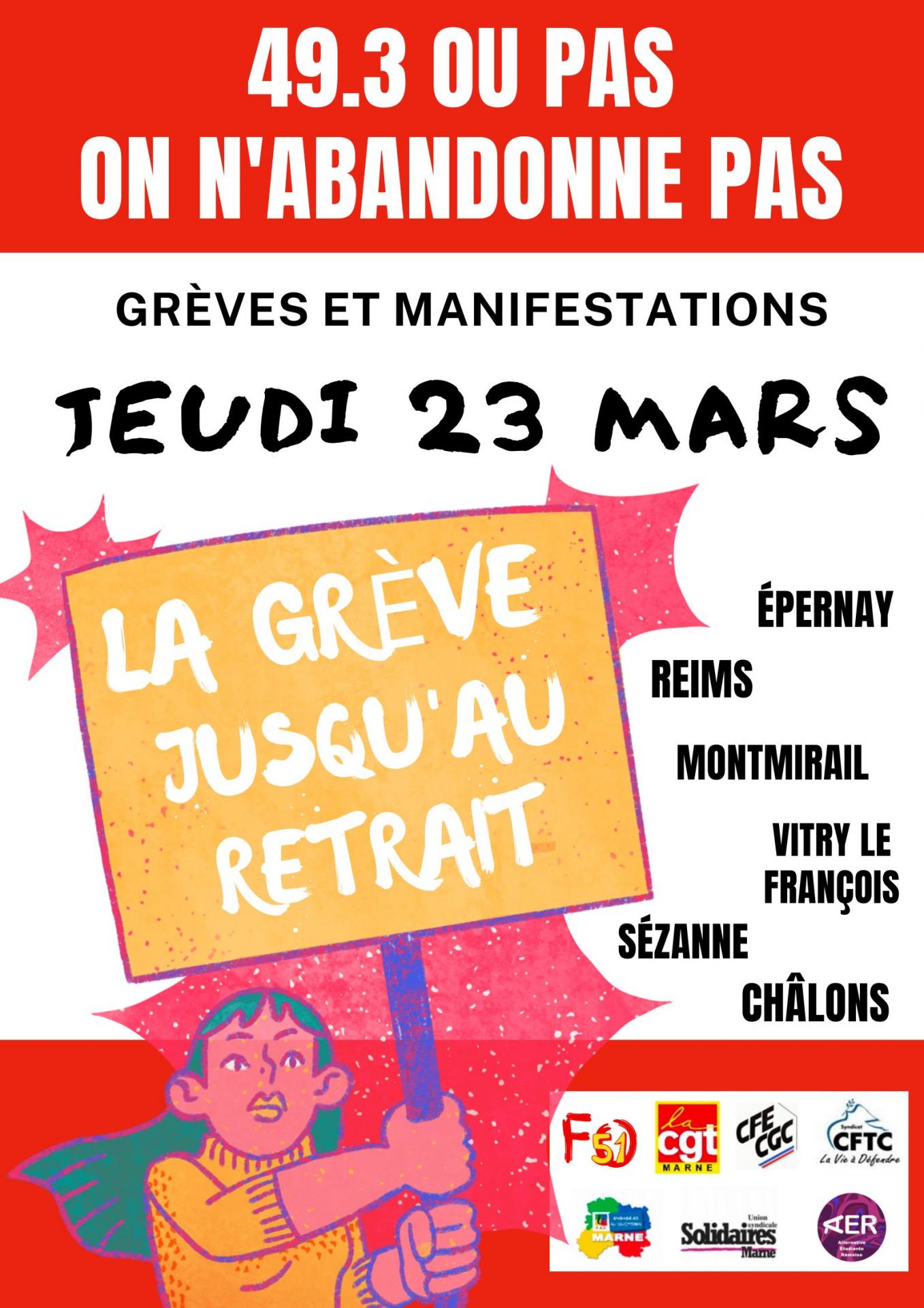 Affiche pancarte Grève 23 mars
