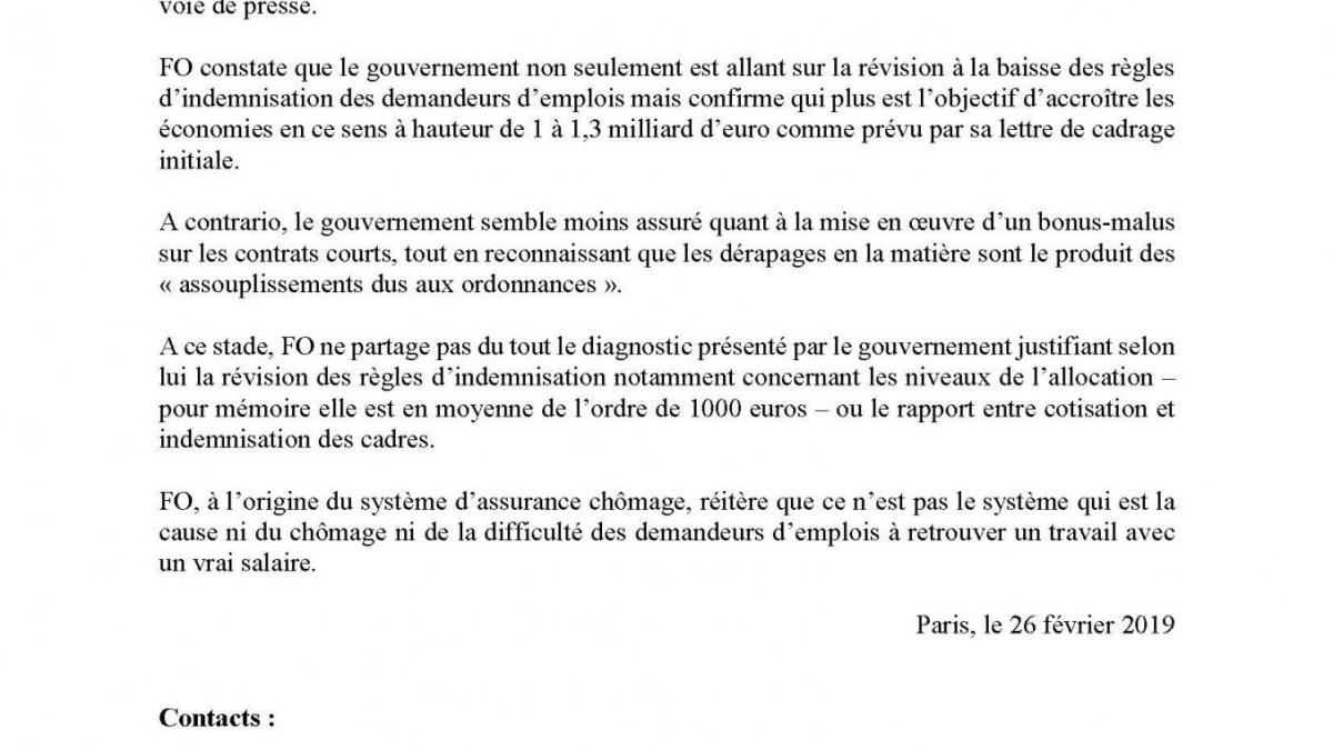 Cp force ouvriere assurance chomage premiere reaction 1