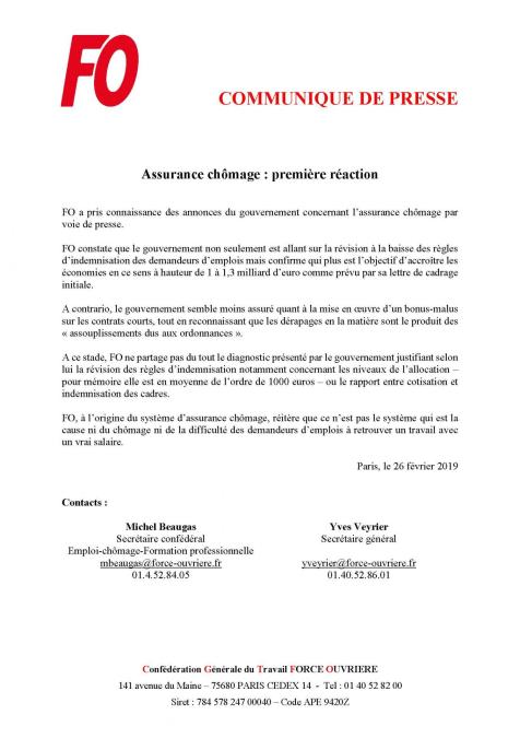 Cp force ouvriere assurance chomage premiere reaction 1