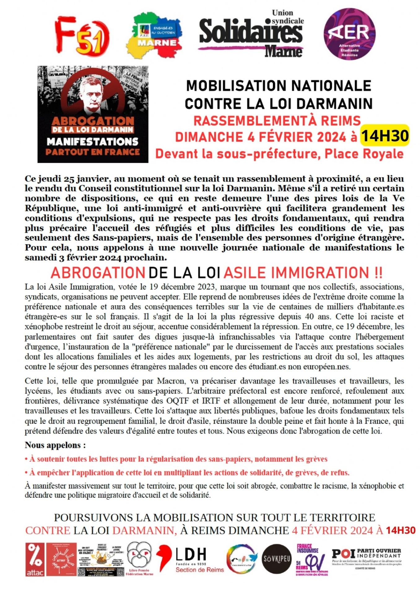 Tract marne contre le loi darmanin dimanche 4 fe vrier